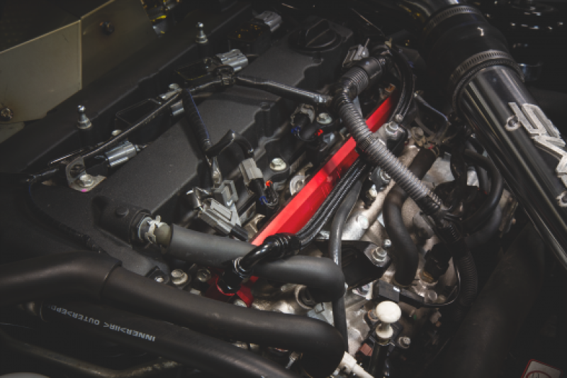 AMS Performance 08-15 Mitsubishi EVO X CNC Machined Aluminum Fuel Rail w/Pulsation Dampener - Red-thumbmail-3