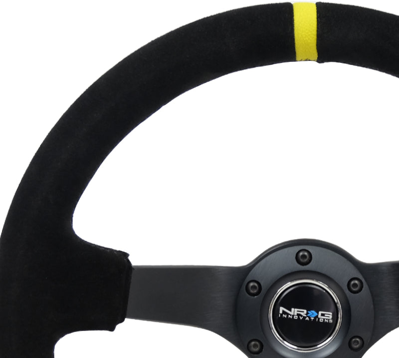 NRG Reinforced Steering Wheel (350mm / 3in. Deep) Blk Suede/X-Stitch w/5mm Blk Spoke & Yellow CM-thumbmail-2
