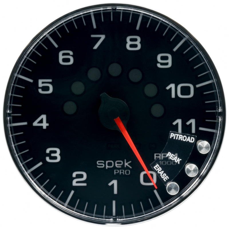 Autometer Spek-Pro Gauge Tachometer 5in 11K Rpm W/Shift Light & Peak Mem Black/Chrome-thumbmail-1