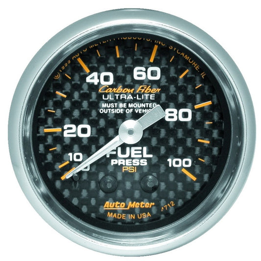 Autometer Carbon Fiber 52mm 100 PSI Mechanical Fuel Pressure Gauge