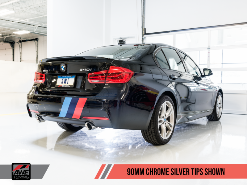 AWE Tuning BMW F3X 340i Touring Edition Axle-Back Exhaust - Chrome Silver Tips (90mm)-thumbmail-4