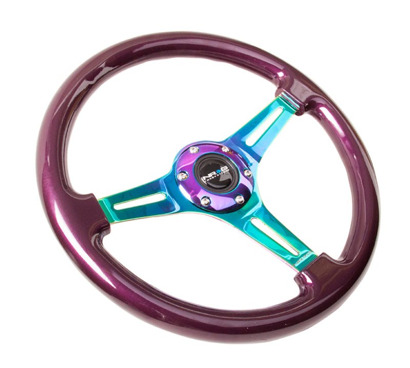 NRG Classic Wood Grain Steering Wheel (350mm) Purple Pearl Paint w/Neochrome 3-Spoke Center-thumbmail-2