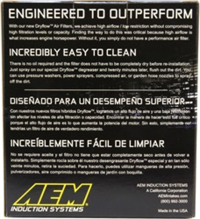 AEM DryFlow Conical Air Filter 5.5in Base OD / 4.75in Top OD / 5in Height-thumbmail-4
