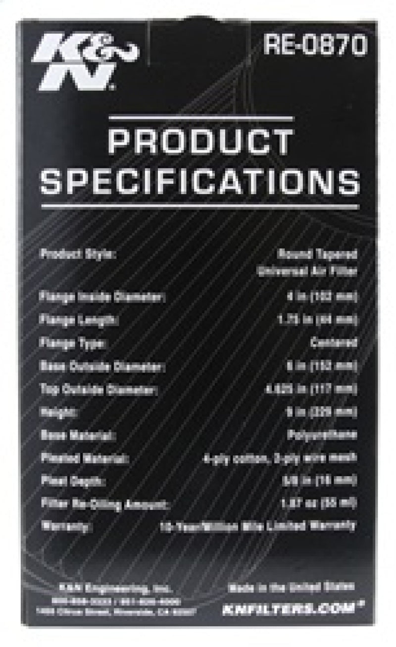 K&N Universal Rubber Filter 4inch FLG / 6inch OD-B / 4-5/8inch OD-T / 9inch H-thumbmail-15