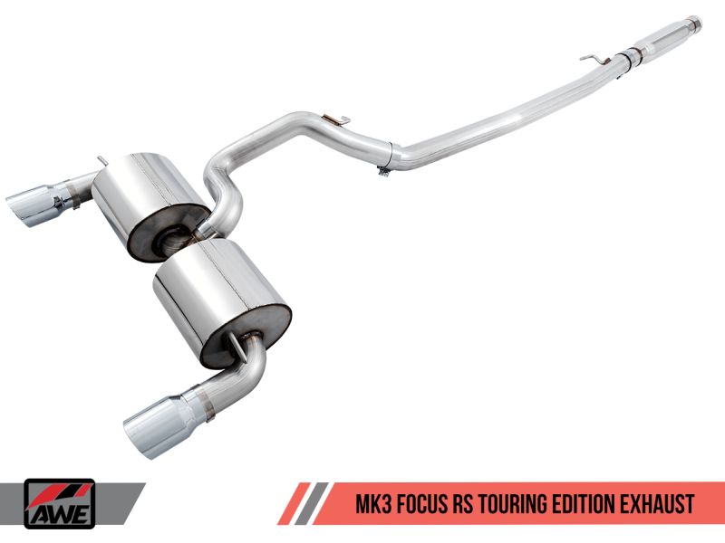 AWE Tuning Ford Focus RS Touring Edition Cat-back Exhaust- Resonated - Chrome Silver Tips-thumbmail-2