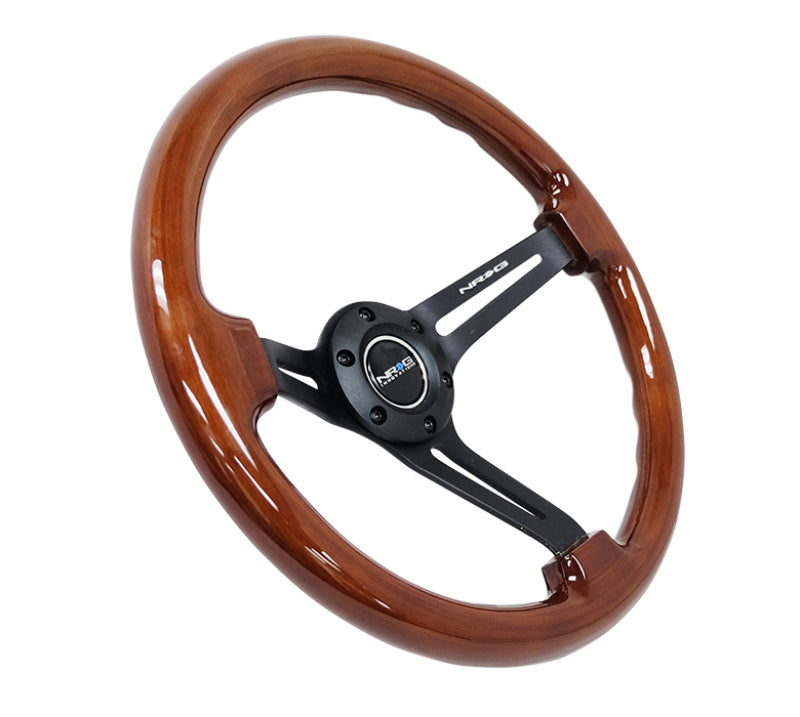 NRG Reinforced Steering Wheel (350mm / 3in. Deep) Brown Wood w/Blk Matte Spoke/Black Center Mark-thumbmail-1