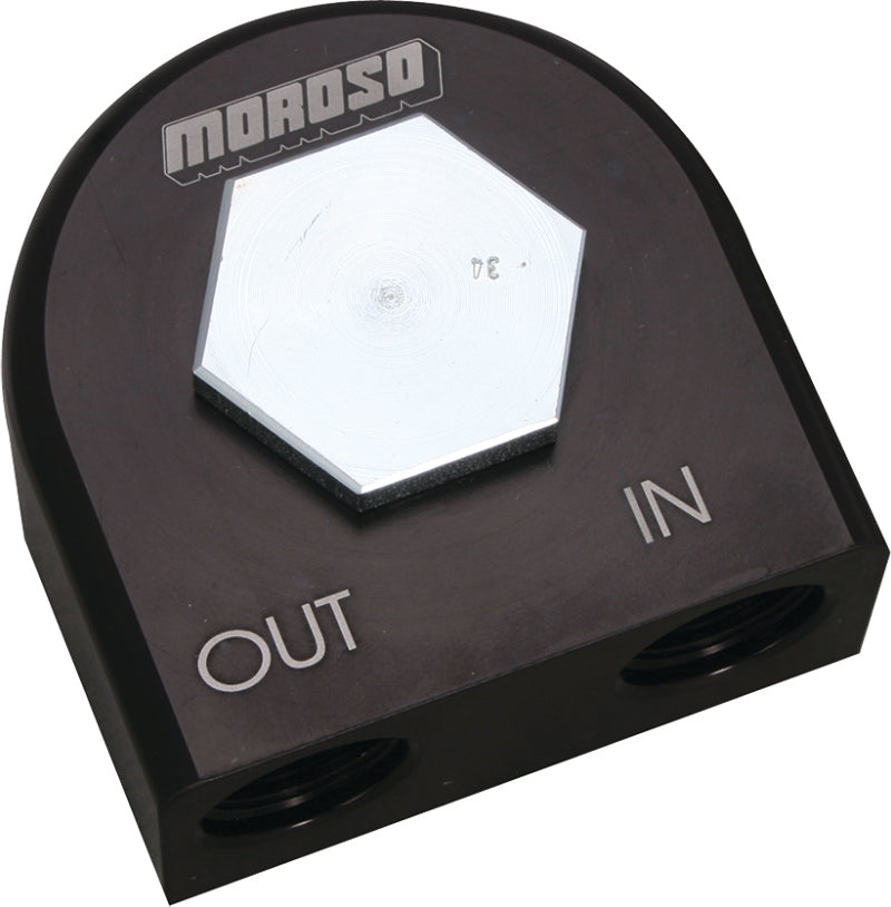 Moroso Chevrolet Big Block/Small Block Remote Oil Filter Adapter - 90 Degree - 13/16in-16 Thread-thumbmail-1