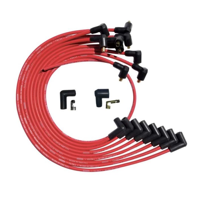 Moroso SBC Over Valve Cover 90 Deg Plug Non-HEI Ultra Spark Plug Wire Set - Red-thumbmail-1