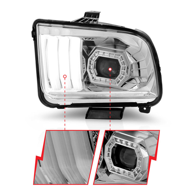 ANZO 05-09 Ford Mustang (w/Factory Halogen HL Only) Projector Headlights w/Light Bar Chrome Housing-thumbmail-3