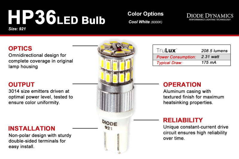 Diode Dynamics 921 LED Bulb HP36 LED - Cool - White (Pair)-thumbmail-3