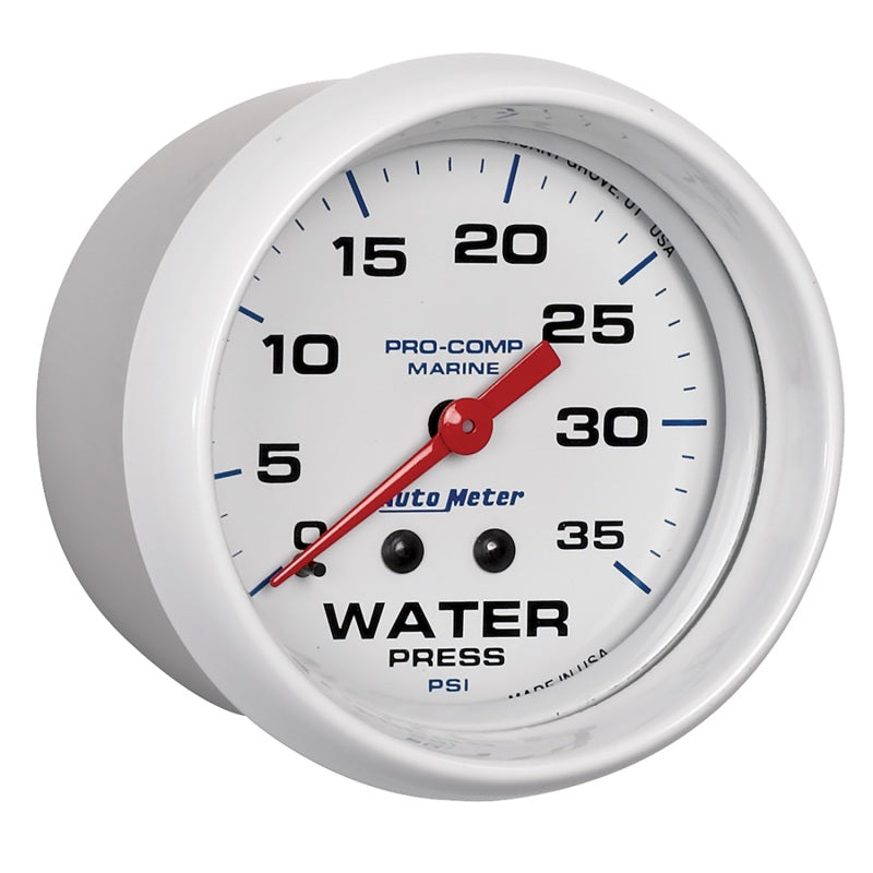 Autometer AutoGage 2-5/8in. / 35 PSI Mechanical Water Press Gauge - Marine White
