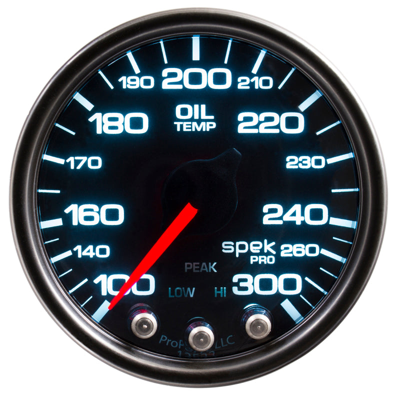 Autometer Spek-Pro Gauge Oil Temp 2 1/16in 300f Stepper Motor W/Peak & Warn Blk/Smoke/Blk-thumbmail-1