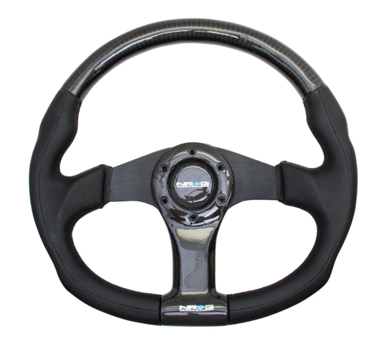 NRG Carbon Fiber Steering Wheel (350mm) Oval Shape Black w/Leather Trim-thumbmail-2
