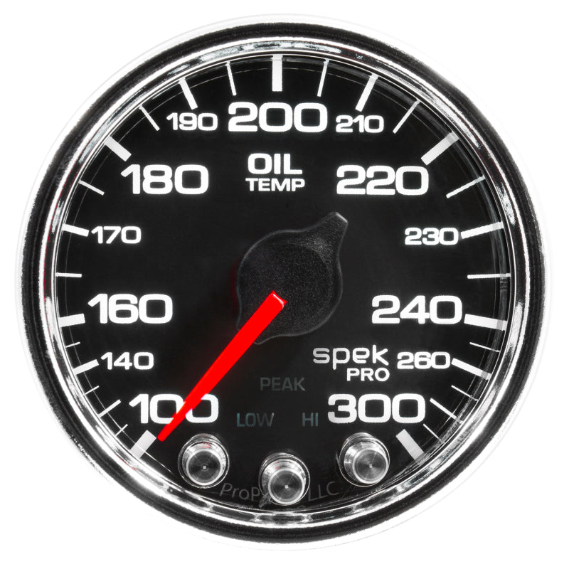 Autometer Spek-Pro Gauge Oil Temp 2 1/16in 300f Stepper Motor W/Peak & Warn Blk/Chrm-thumbmail-2