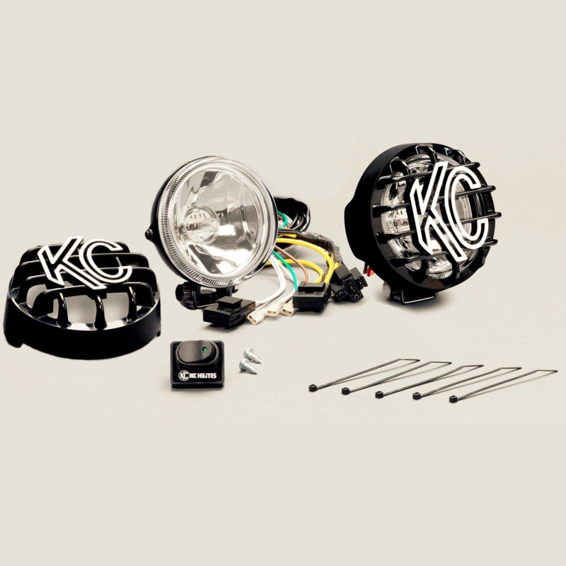 KC HiLiTES Rally 400 4in. Round Halogen Light 55w Spread Beam (Pair Pack System) - Black-thumbmail-3