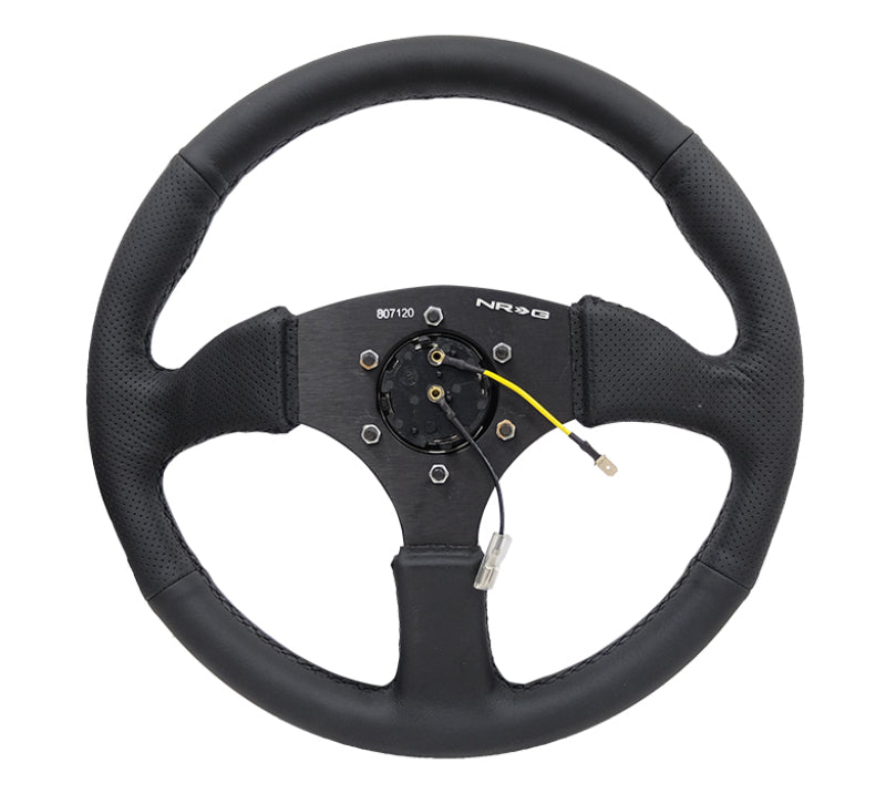 NRG Reinforced Steering Wheel (350mm / 2.5in. Deep) Blk Leather Comfort Grip w/5mm Matte Blk Spokes-thumbmail-3