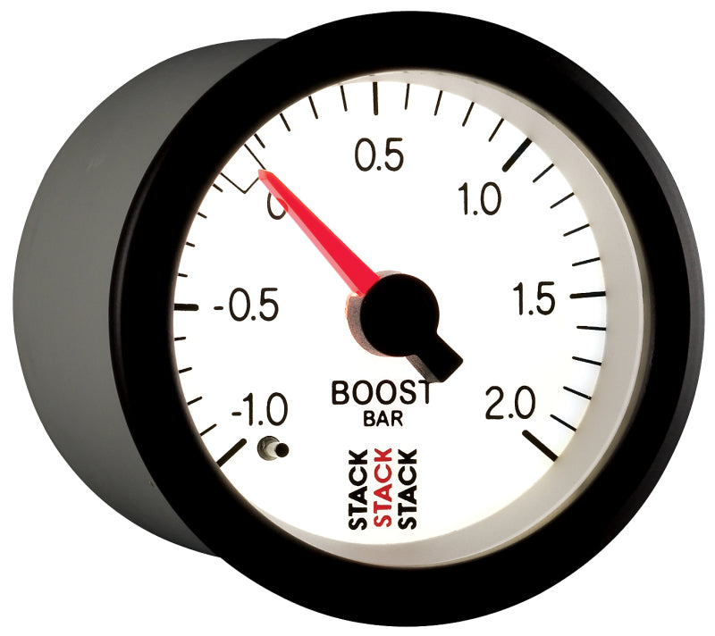 Autometer Stack 52mm -1 to +2 Bar T-Fitting 0.187in Barb (M) Mechanical Boost Pressure Gauge - White-thumbmail-4