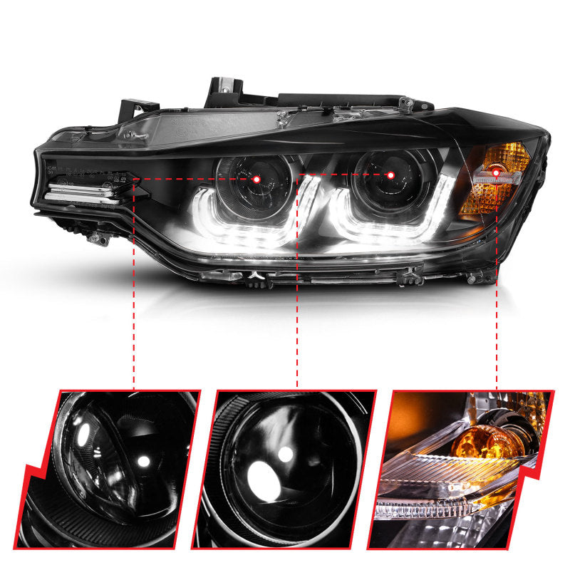 ANZO 2012-2015 BMW 3 Series Projector Headlights w/ U-Bar Black-thumbmail-10