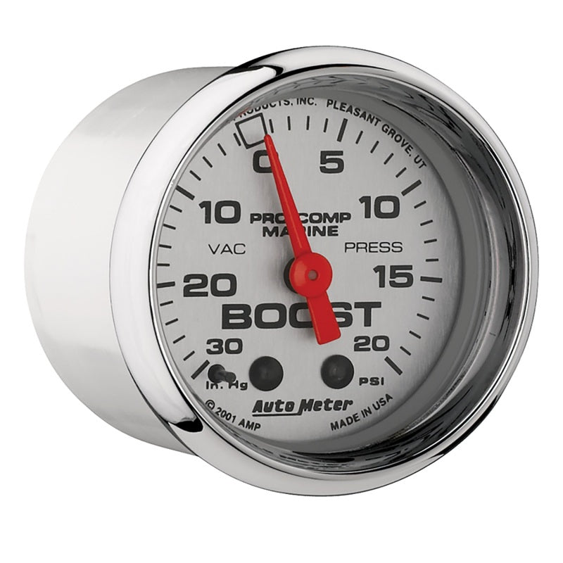Autometer Marine Chrome Ultra-Lite 2-1/16in 0-30 HG / 0-20 PSI Vacuum / Boost Gauge-thumbmail-2
