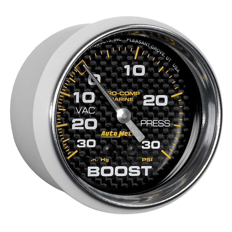 Autometer Marine Carbon Fiber Gauge 2-5/8in Mechanical Vacuum/Boost Gauge 30INHG-30PSI-thumbmail-2