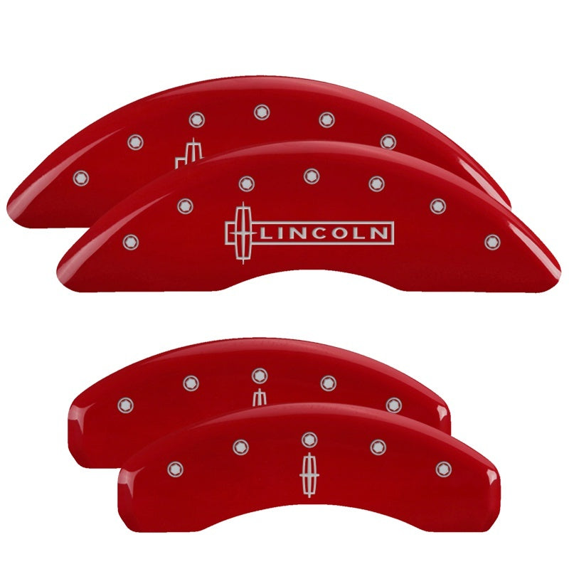 MGP 4 Caliper Covers Engraved Front Cursive/Cadillac Engraved Rear CTS Red finish silver ch-thumbmail-2