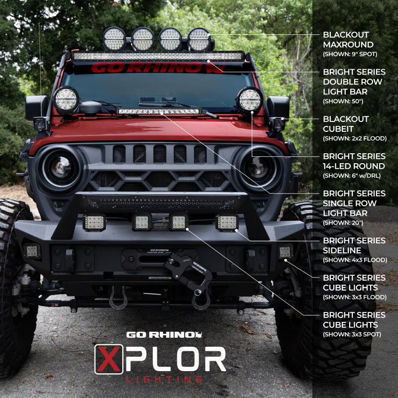 Go Rhino Xplor Bright Series Round LED Driving Light Kit w/DRL (Surface Mount) 6in - Blk (2 pc)-thumbmail-2