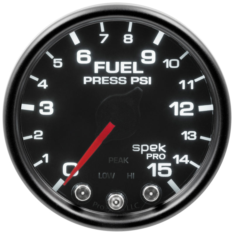 Autometer Spek-Pro Gauge Fuel Press 2 1/16in 15psi Stepper Motor W/Peak & Warn Blk/Smoke/Blk-thumbmail-2