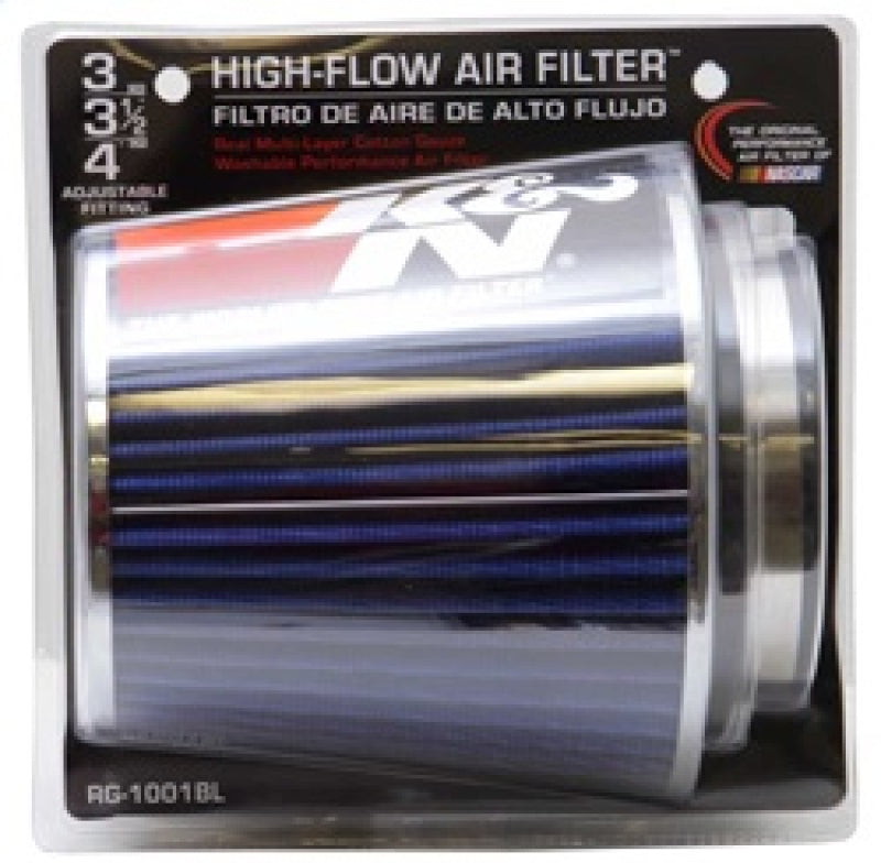 K&N Universal Air Filter Chrome Round Tapered Blue - 4in Flange ID x 1.125in Flange Length x 5.5in H-thumbmail-12