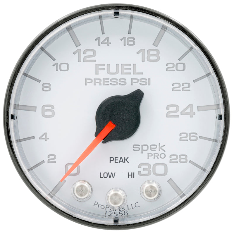 Autometer Spek-Pro Gauge Fuel Press 2 1/16in 30psi Stepper Motor W/Peak & Warn Wht/Blk-thumbmail-2