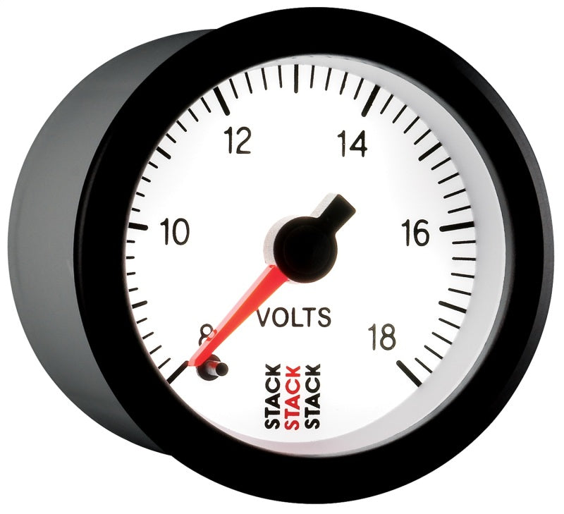 Autometer Stack 52mm 8-18V Pro Stepper Motor Battery Voltage Gauge - White-thumbmail-3