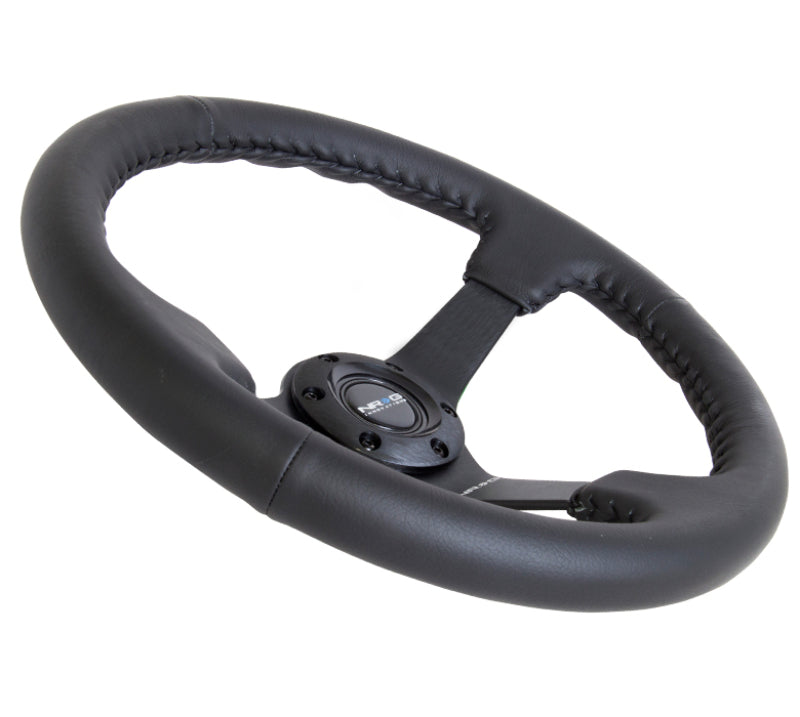 NRG Reinforced Steering Wheel (350mm / 3in. Deep) Bk Leather w/Bk BBall Stitch (Odi Bakchis Edition)-thumbmail-2