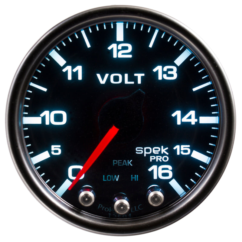 Autometer Spek-Pro Gauge Voltmeter 2 1/16in 16V Stepper Motor W/Peak & Warn Blk/Smoke/Blk-thumbmail-2