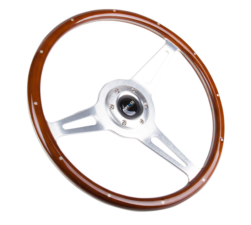 NRG Classic Wood Grain Steering Wheel (365mm) Wood w/Metal Inserts & Brushed Alum. 3-Spoke Center-thumbmail-3