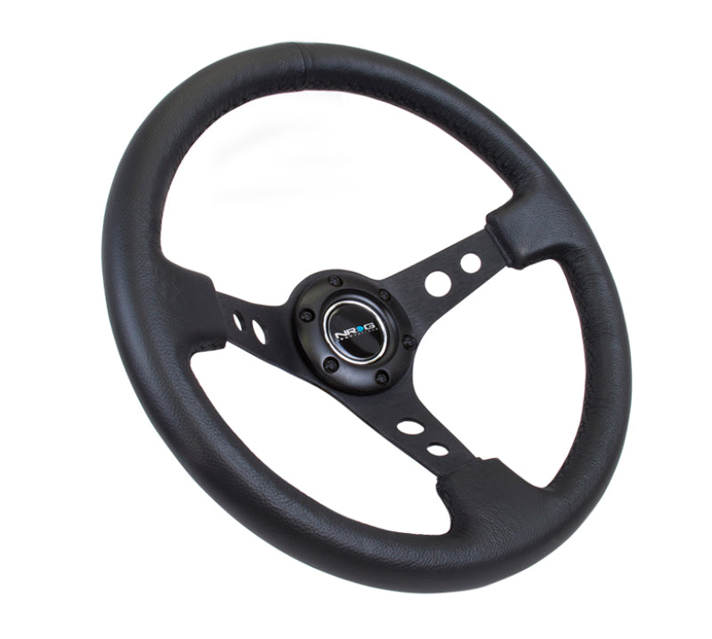 NRG Reinforced Steering Wheel (350mm / 3in. Deep) Blk Leather w/Blk Spoke & Circle Cutouts-thumbmail-3