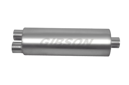 Gibson SFT Superflow Dual/Offset Round Muffler - 8x24in/2.5in Inlet/3in Outlet - Stainless