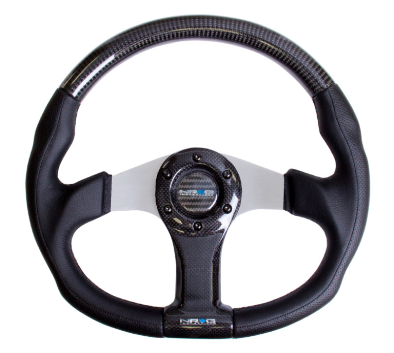 NRG Carbon Fiber Steering Wheel (350mm) Silver Oval Shape w/Leather Trim-thumbmail-2
