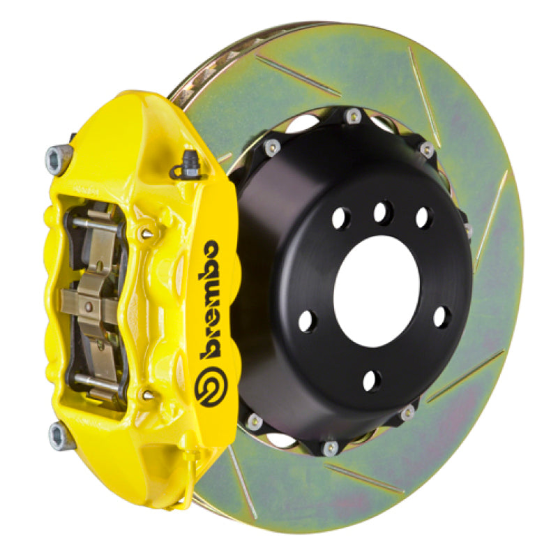Brembo 11-18 Cayenne/S/GTS Rear GT BBK 4 Piston Cast 380x28 2pc Rotor Slotted Type1-Yellow-thumbmail-1