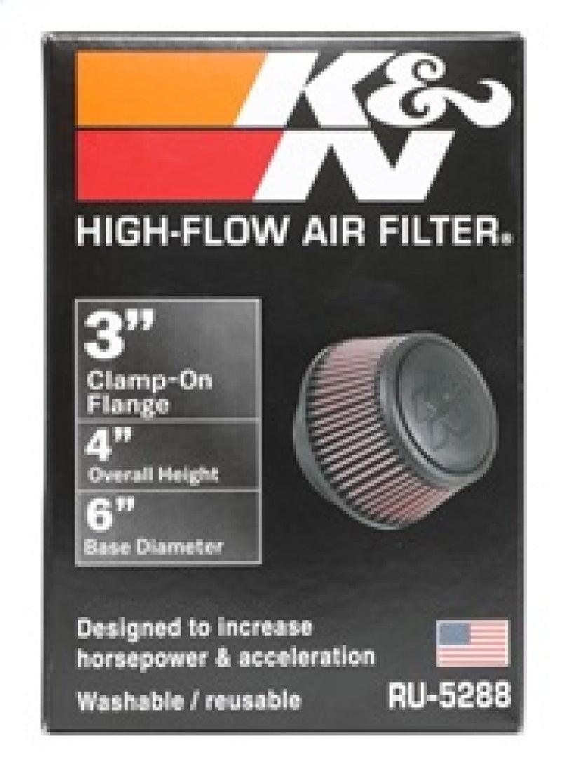 K&N Universal Round Clamp-On Air Filter 3in Flange ID x 6in Base OD x 4.625in Top OD x 3in Height-thumbmail-19
