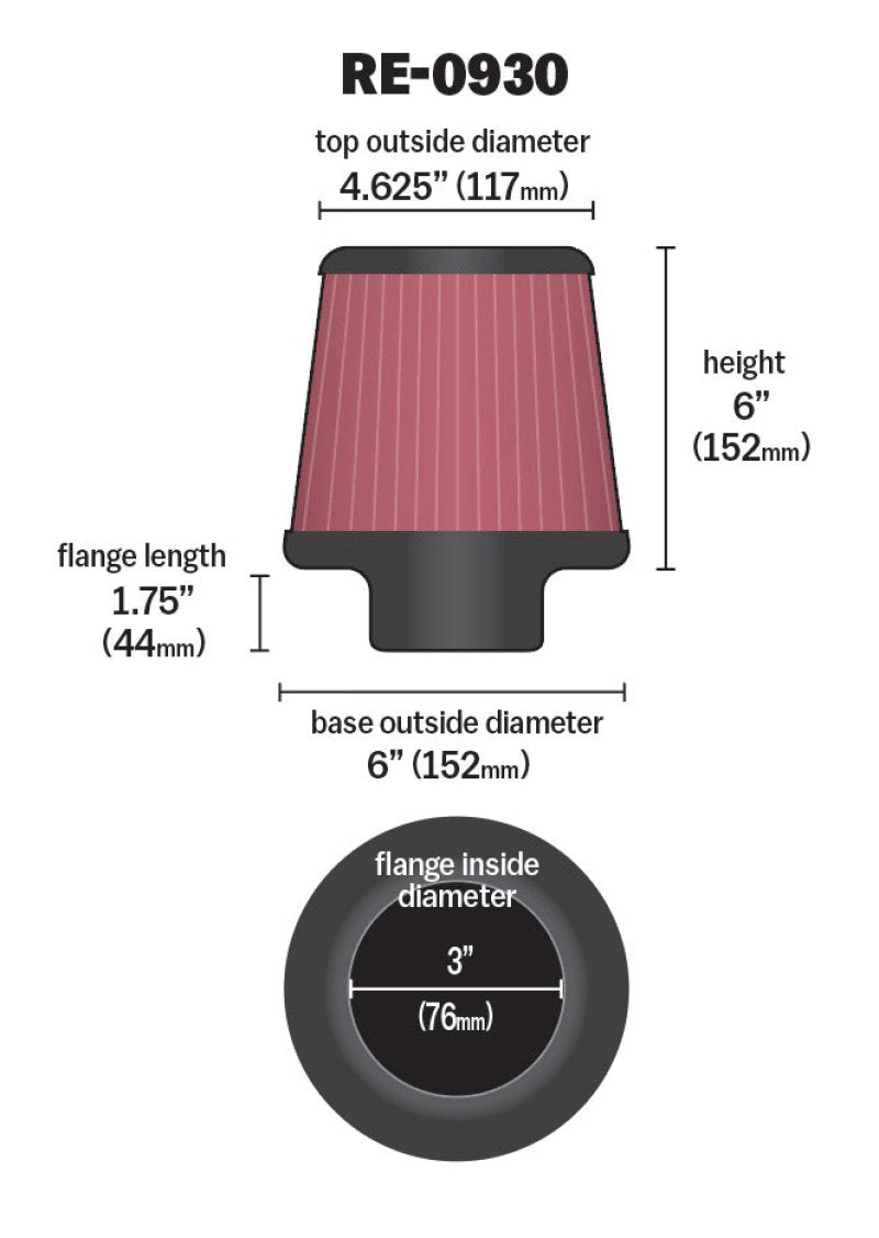 K&N Universal Rubber Filter - Round Tapered 6in Base OD x 3in Flange ID x 6in H-thumbmail-15