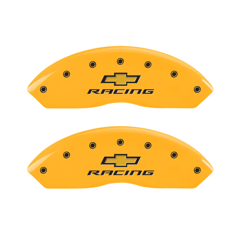 MGP 4 Caliper Covers Engraved F & R Chevy Racing Yellow Finish Black Char 2017 Chevrolet Camaro-thumbmail-2
