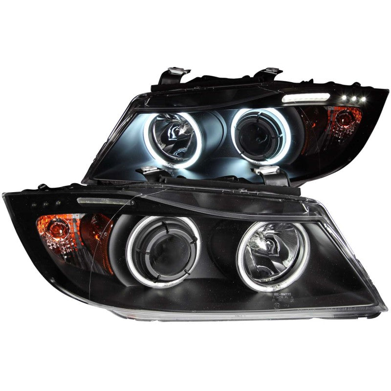 ANZO 2006-2008 BMW 3 Series E90-E91 Projector Headlights w/ Halo w/ LED Bar Black (CCFL)-thumbmail-2