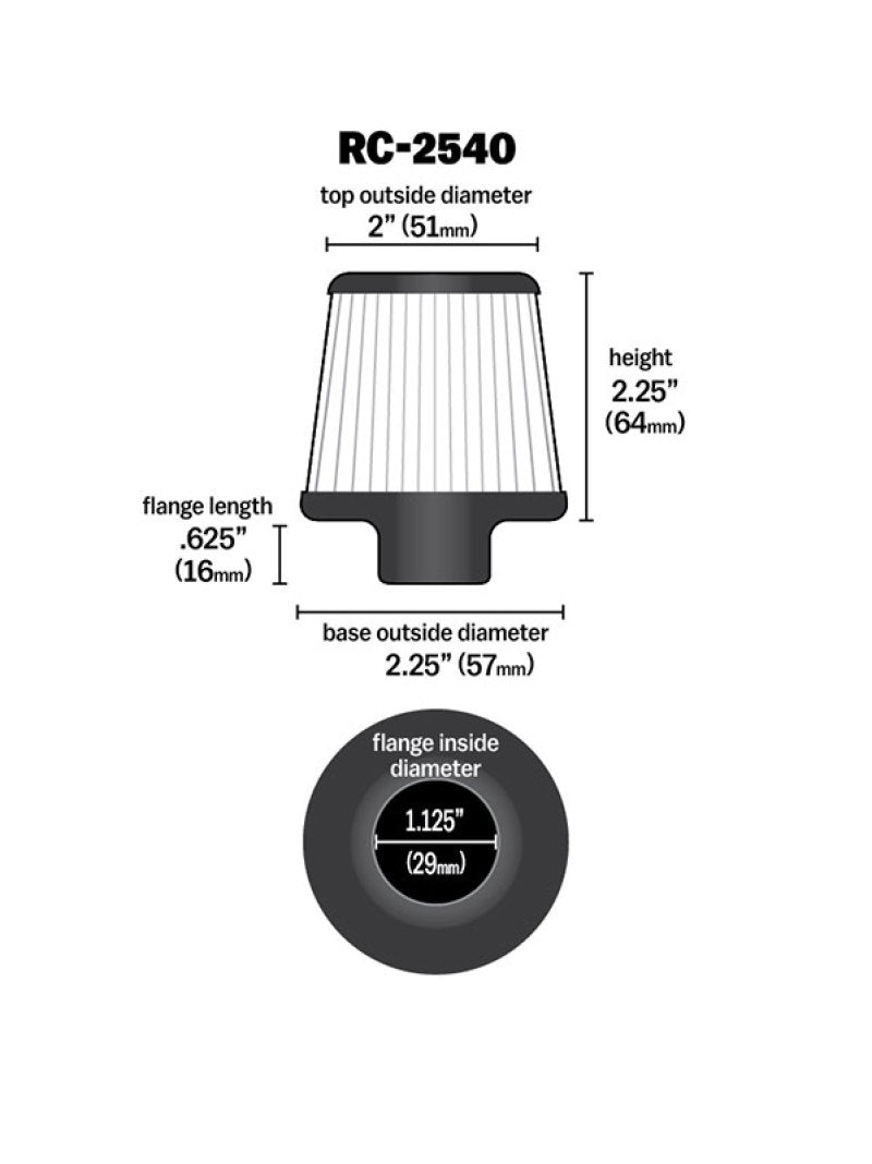 K&N Universal Chrome Filter 1 1/8 inch FLG / 2 1/4 inch Bottom / 2 inch Top / 2.5 inch Height-thumbmail-7