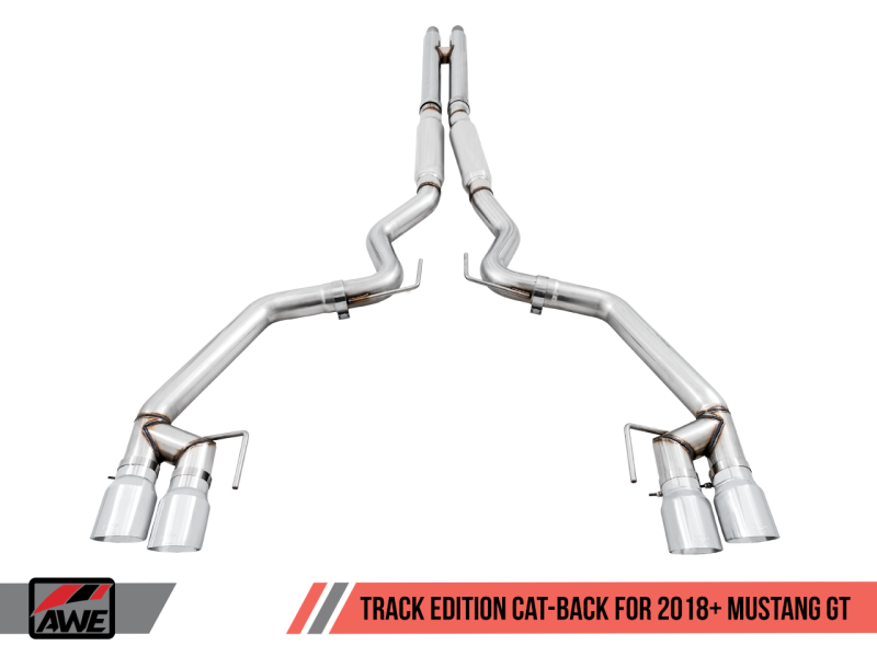 AWE Tuning 2018+ Ford Mustang GT (S550) Cat-back Exhaust - Track Edition (Quad Chrome Silver Tips)-thumbmail-4