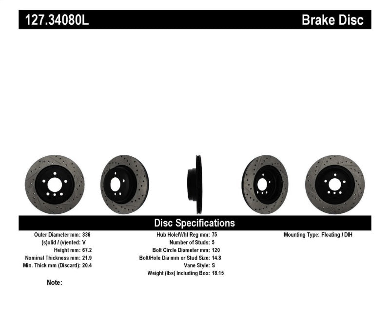 StopTech 06 BMW 330 / 07-09 BMW 335 Slotted & Drilled Left Rear Rotor-thumbmail-2
