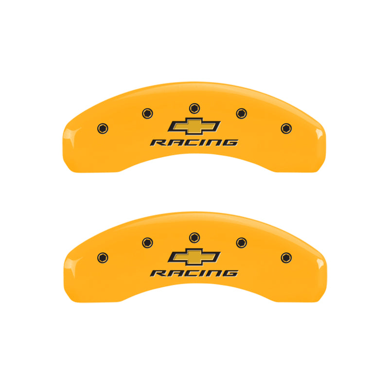 MGP 4 Caliper Covers Engraved F & R Chevy Racing Yellow Finish Black Char 2016 Chevrolet Camaro-thumbmail-4