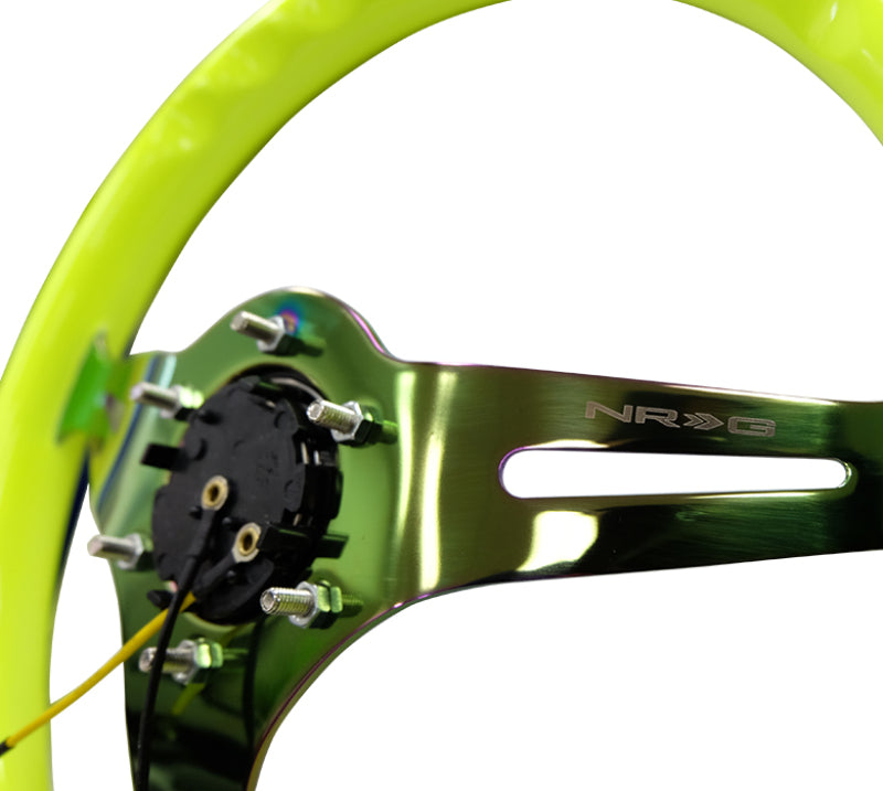 NRG Classic Wood Grain Steering Wheel (350mm) Neon Yellow Color w/Neochrome Spokes-thumbmail-2