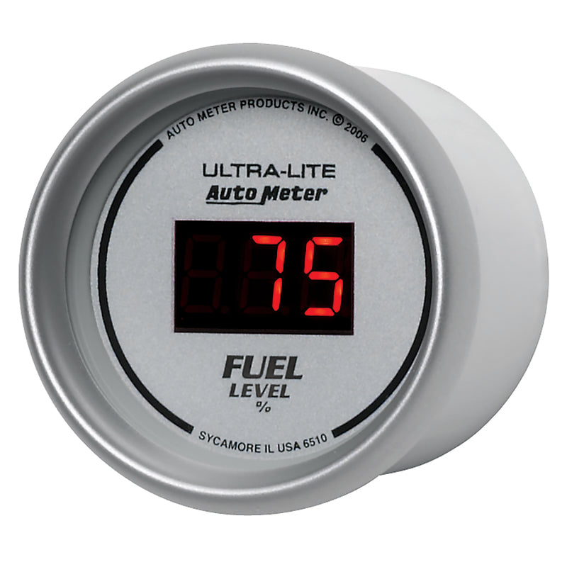 Autometer Ultra-Lite Digital 2-1/16in 0-280 OHM Silver Dial w/ Red LED Programmable Fuel Level Gage-thumbmail-2