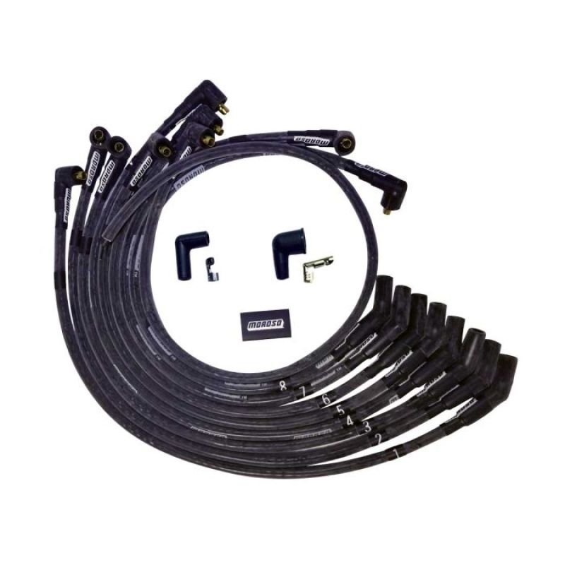 Moroso SB Ford Sleeved 135 Plug End Non-HEI Dist Ultra Spark Plug Wire Set - Black-thumbmail-1