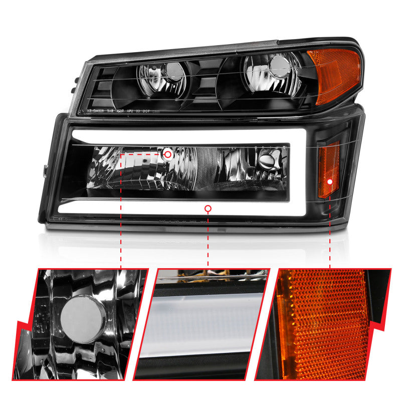 ANZO 04-12 GM Colorado/Canyon/I-Series Crystal Headlights - w/ Light Bar Black Housing 4pcs-thumbmail-10