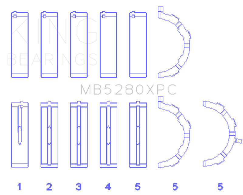 King Ford V8 4.6L/5.4L SOHC Coated (Size .026) Crankshaft Main Bearings (Set of 5)-thumbmail-1